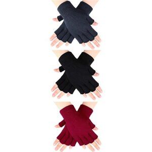 Womens Fingerless Gloves Winter Knit Half Finger Gloves for Typing Cold